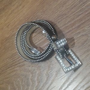 BLACK GENUINE LEATHER RHINESTONE BELT.     #5189